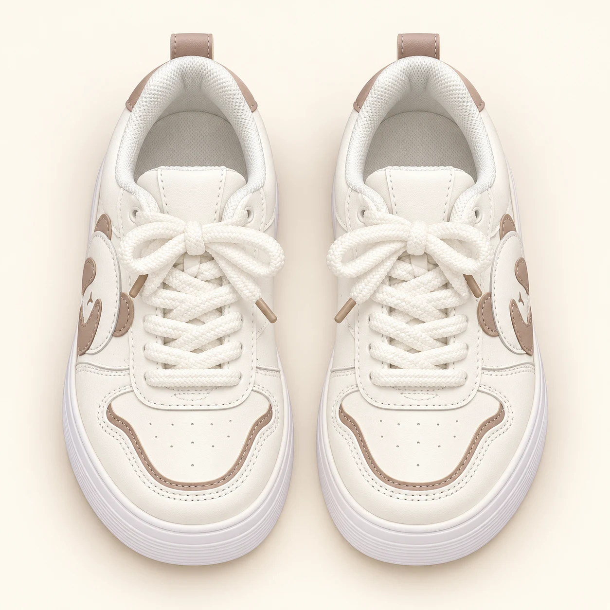 Panda Platform White and Taupe sneakers, overhead pair
